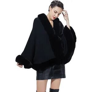 SUFCOMOU Women Faux Fur Shawl Wrap Cape with Fur Trim Sleeveless Cardigan Dressy